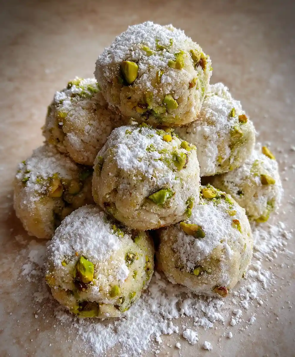 italian wedding cookies recipe with Powdered Snow and Pistachio