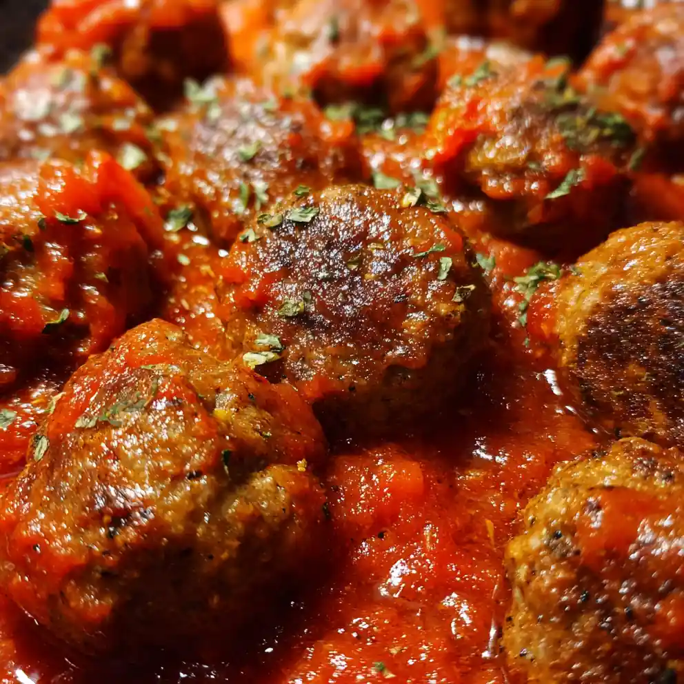 meatball recipe In Bright Roasted Red Pepper Sauce