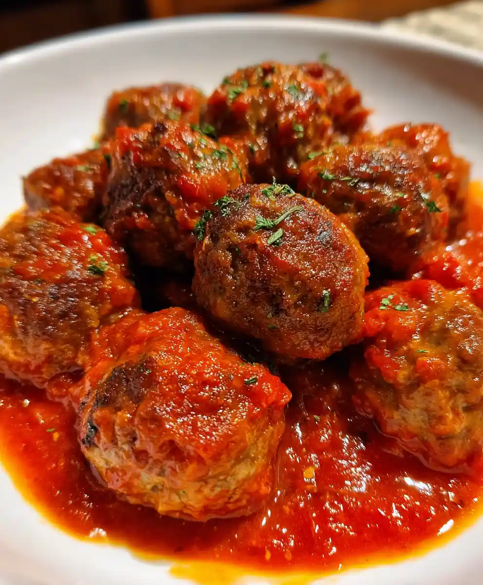 meatball recipe In Bright Roasted Red Pepper Sauce