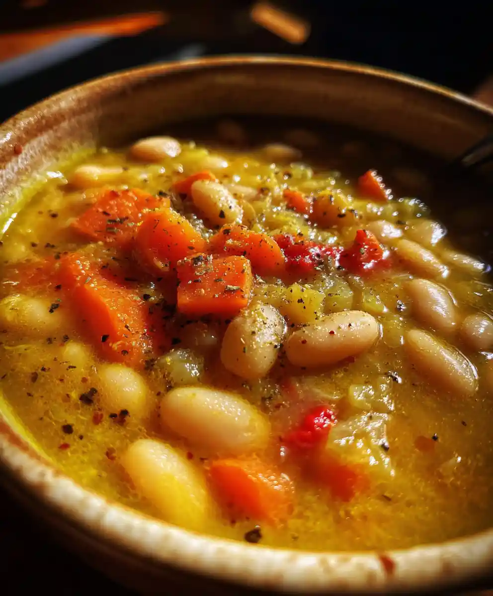navy bean soup recipe With Turmeric Oil and Tomato Dots