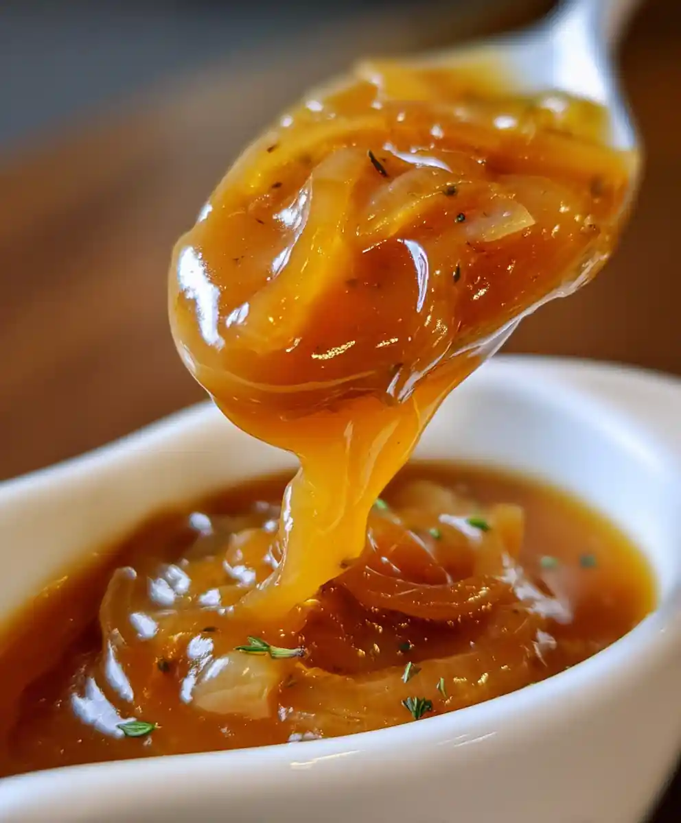 Onion Gravy Recipe Caramel-Brown Onion Gravy With Thyme Specks 5 onion gravy recipe Caramel-Brown Onion Gravy With Thyme Specks