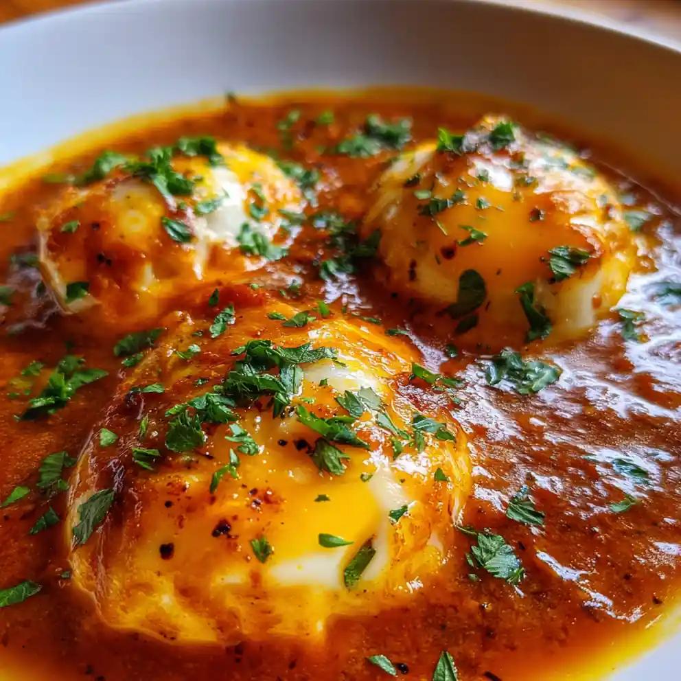 poached egg recipe Over Tomato Saffron Pool