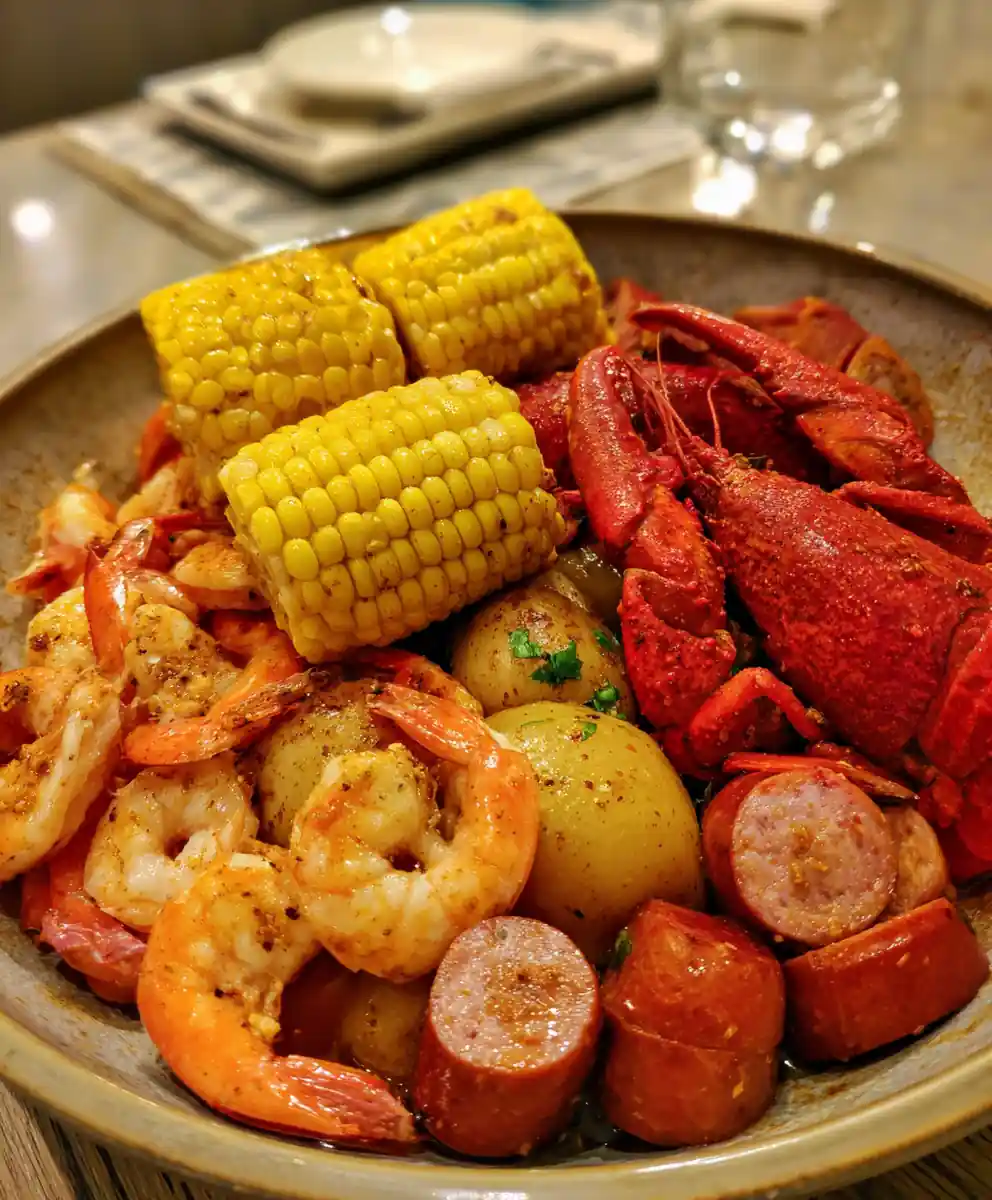 seafood boil recipe Cajun-Red Seafood Boil With Corn Crowns