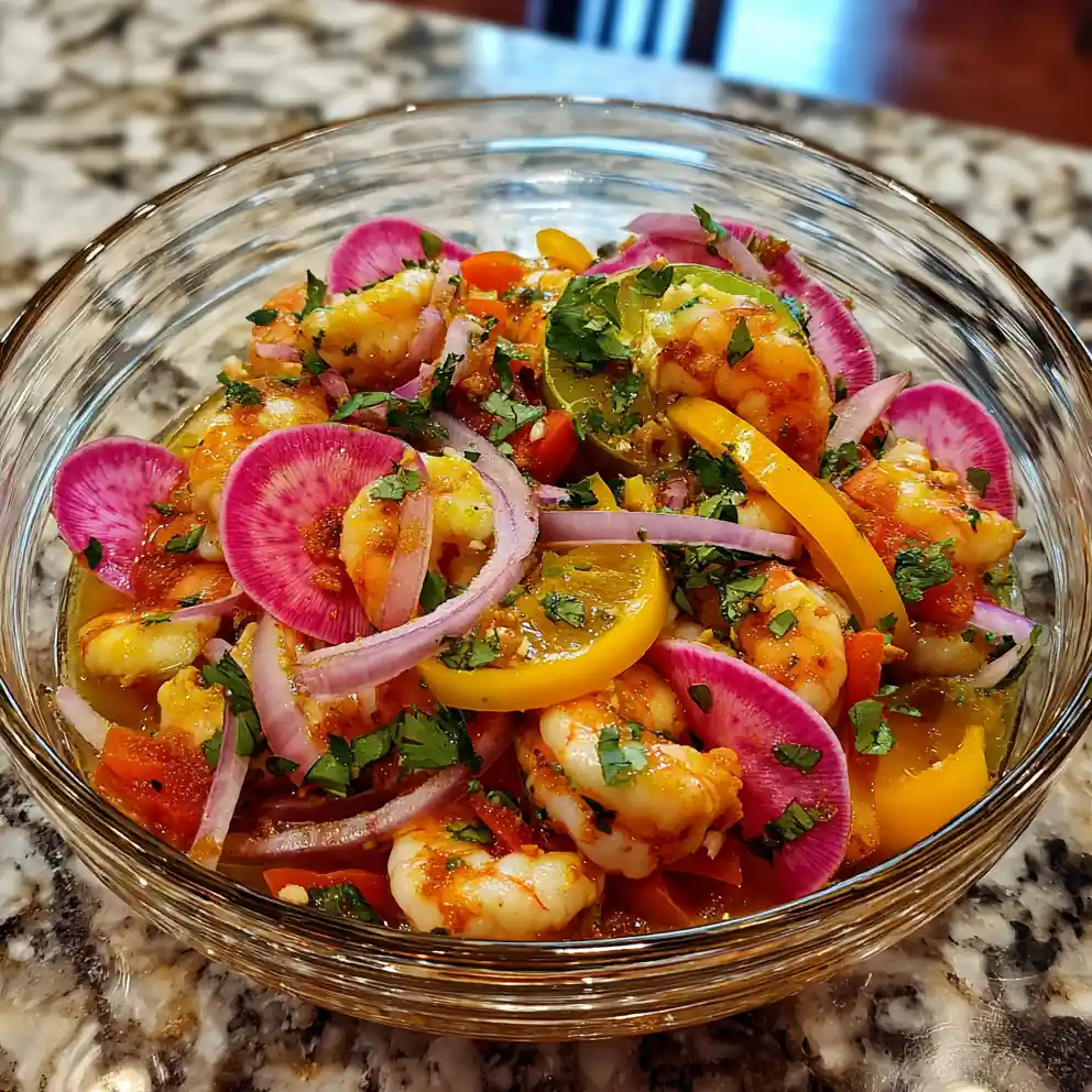 shrimp ceviche recipe With Watermelon Radish Confetti