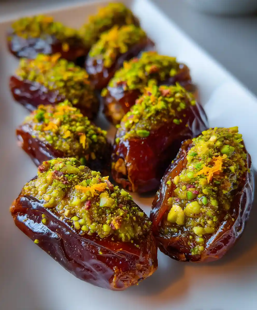 stuffed dates recipe with Pistachio Green and Orange Zest