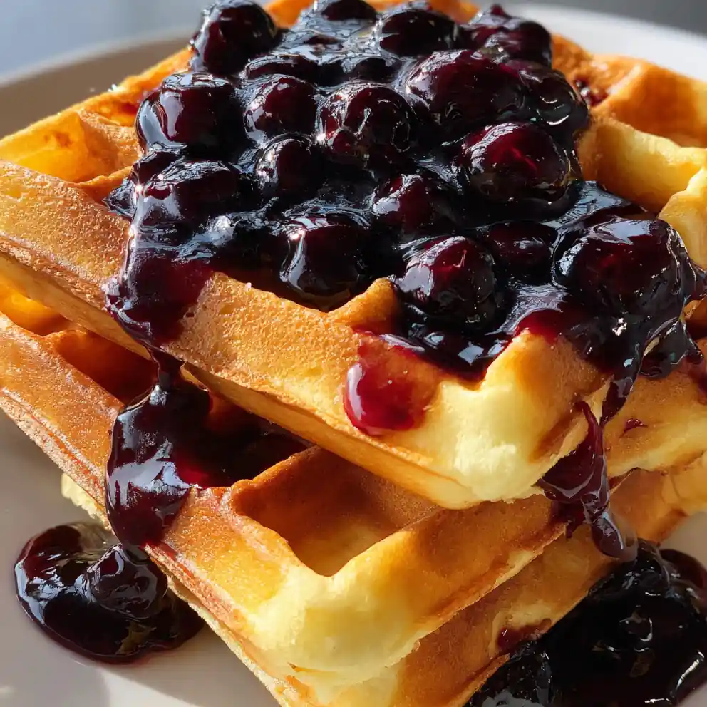 waffle recipe With Blueberry Compote Ribbon