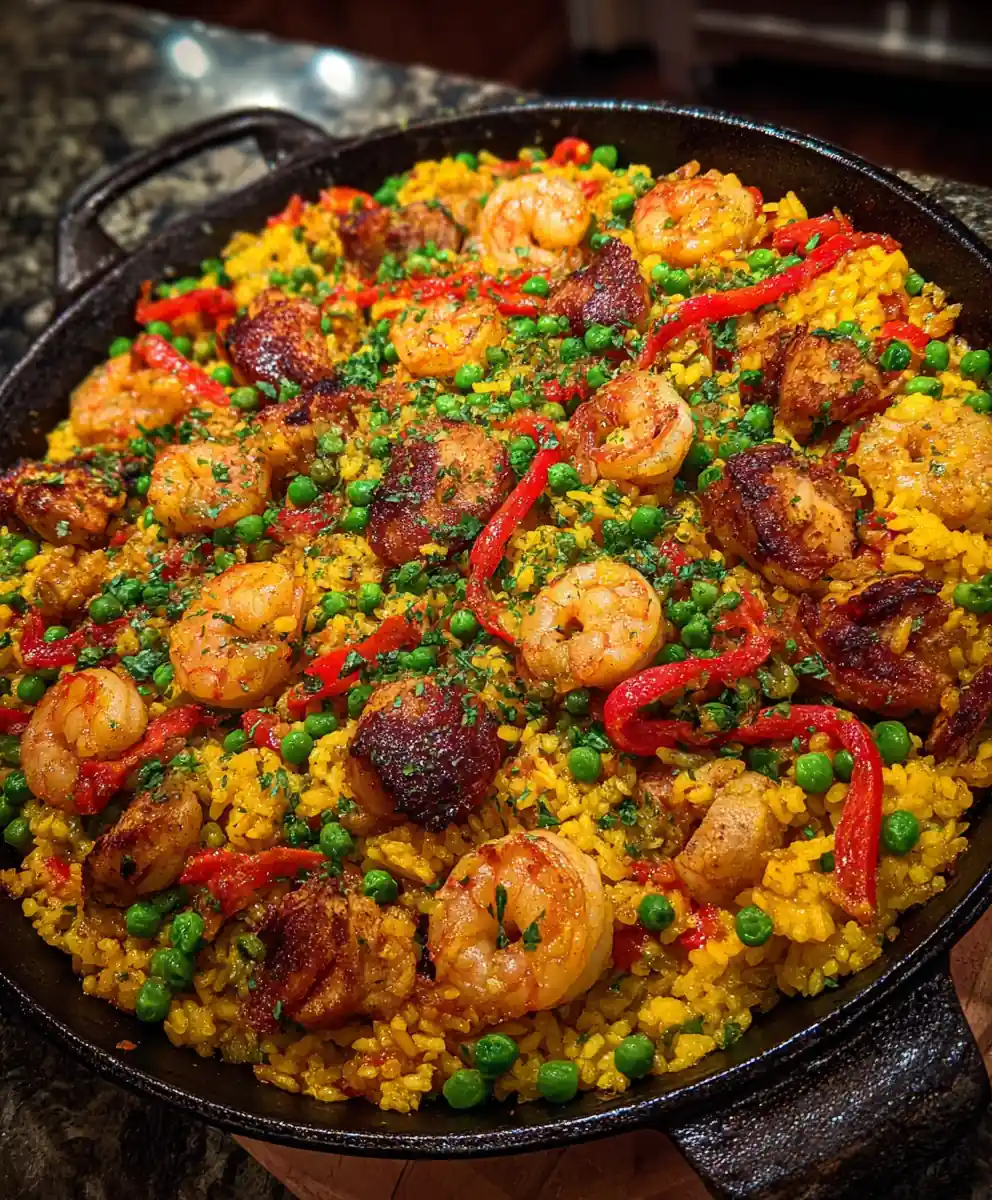 paella recipe Saffron Skillet With Roasted Red Stripes