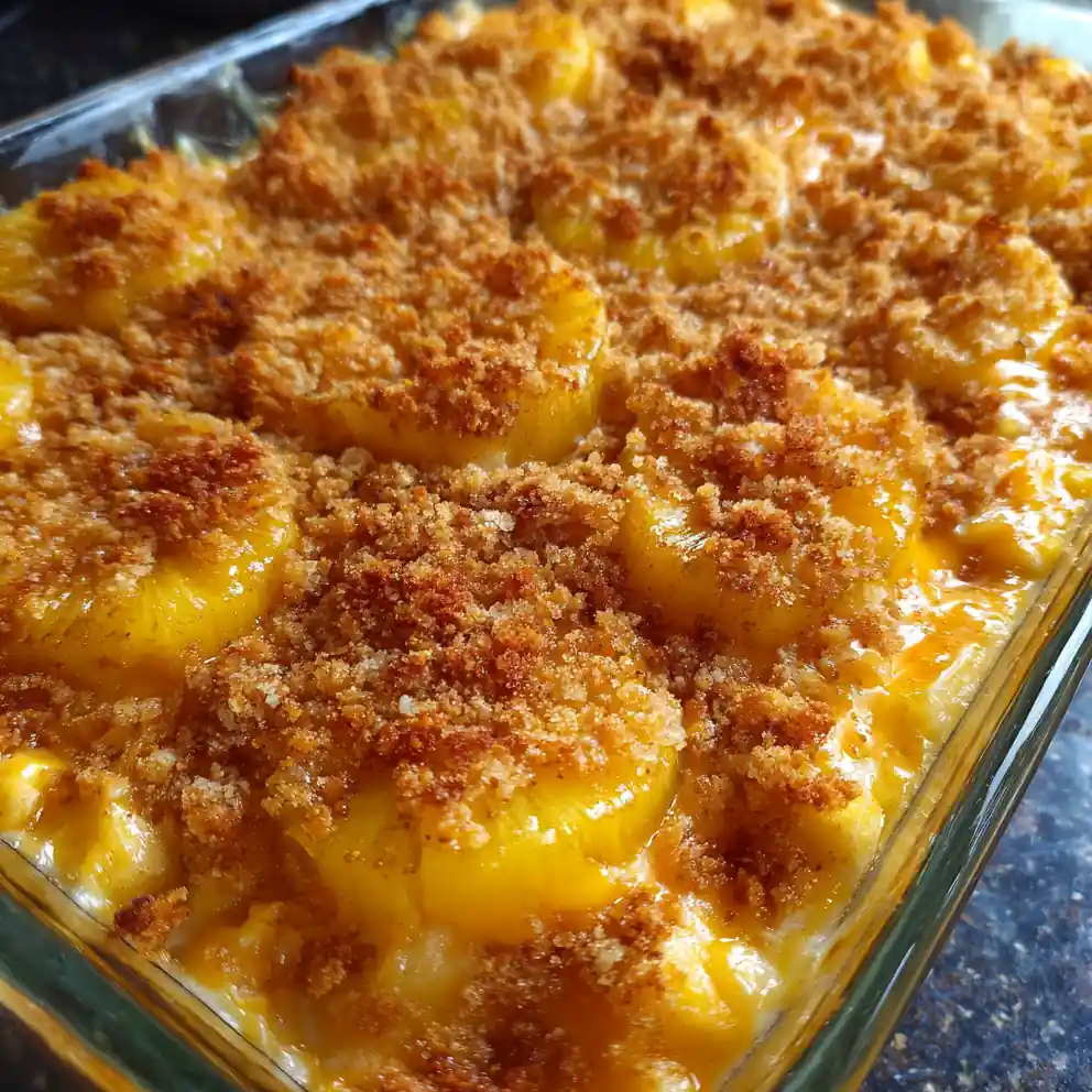 pineapple casserole recipe Cheddar Crust With Sunset Rings