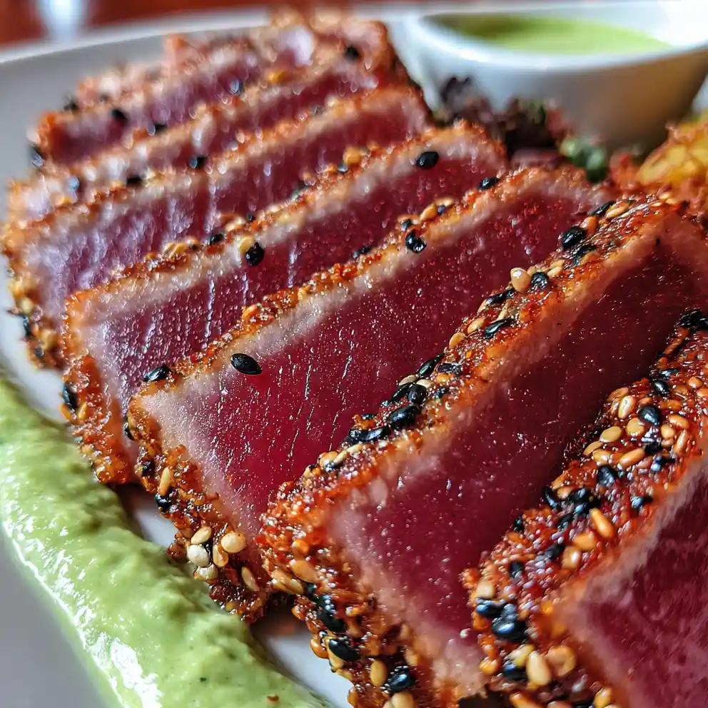Seared Ahi Tuna Recipe Sesame Crust With Wasabi Avocado 4 seared ahi tuna recipe Sesame Crust With Wasabi Avocado