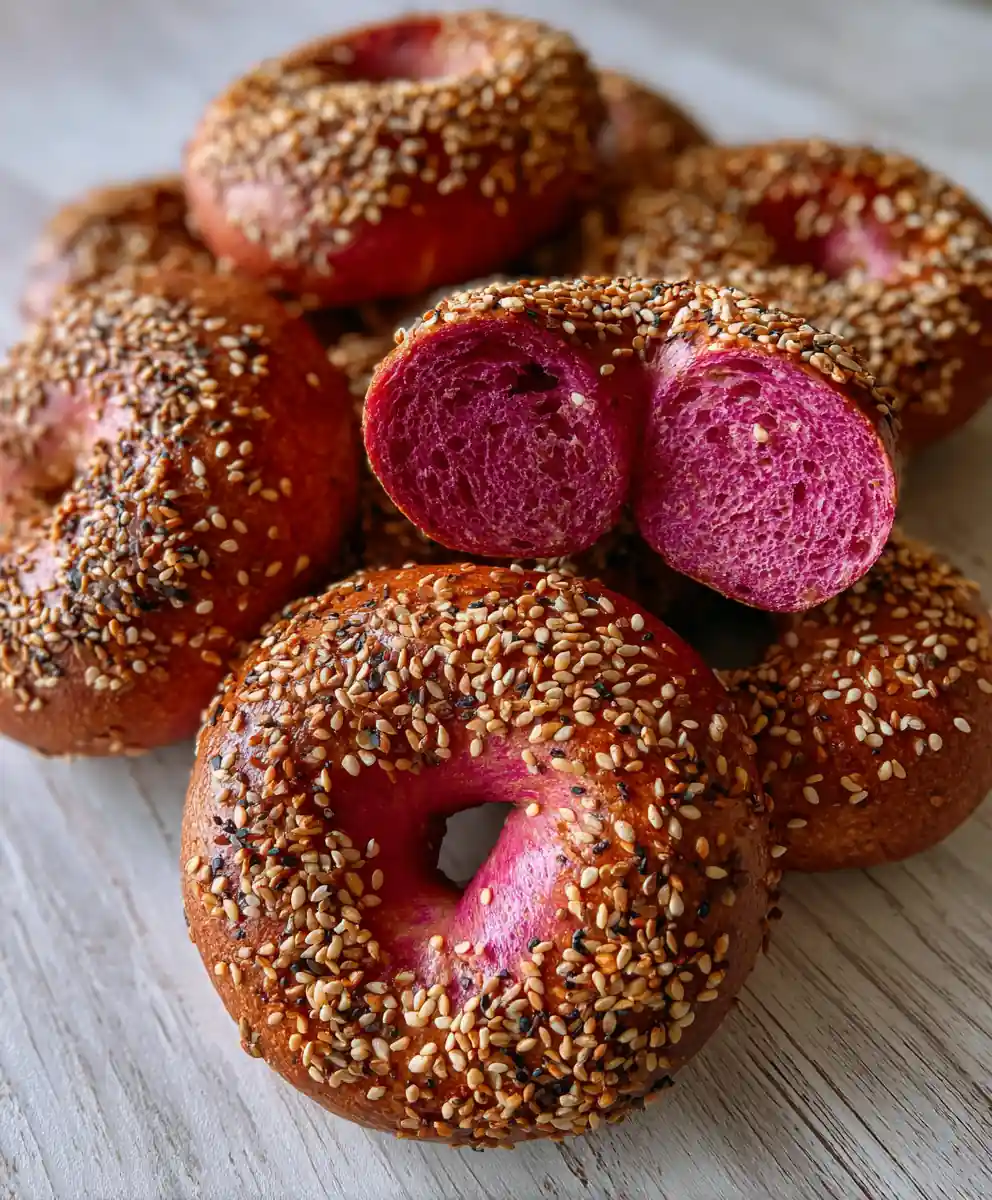 sourdough bagels recipe Beet Sesame Swirl Rings