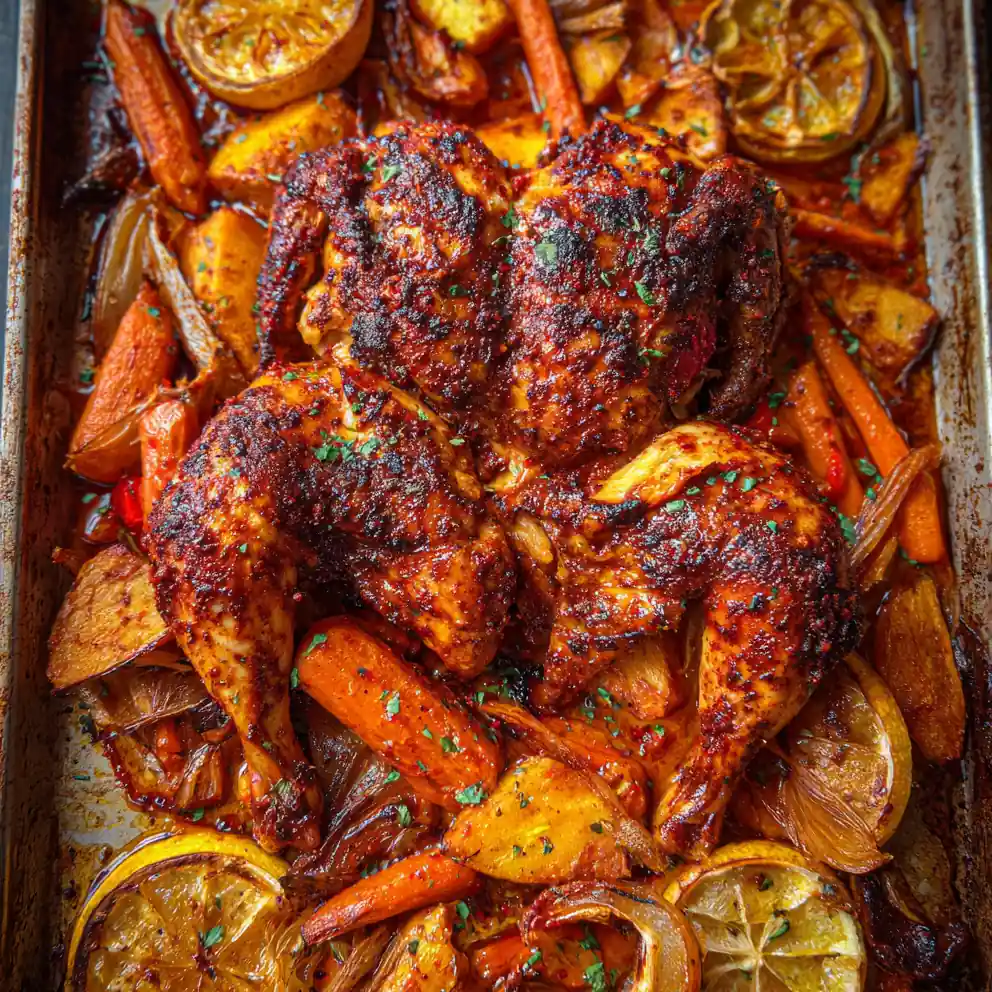 spatchcock chicken recipe Paprika Citrus Sheet With Carrots