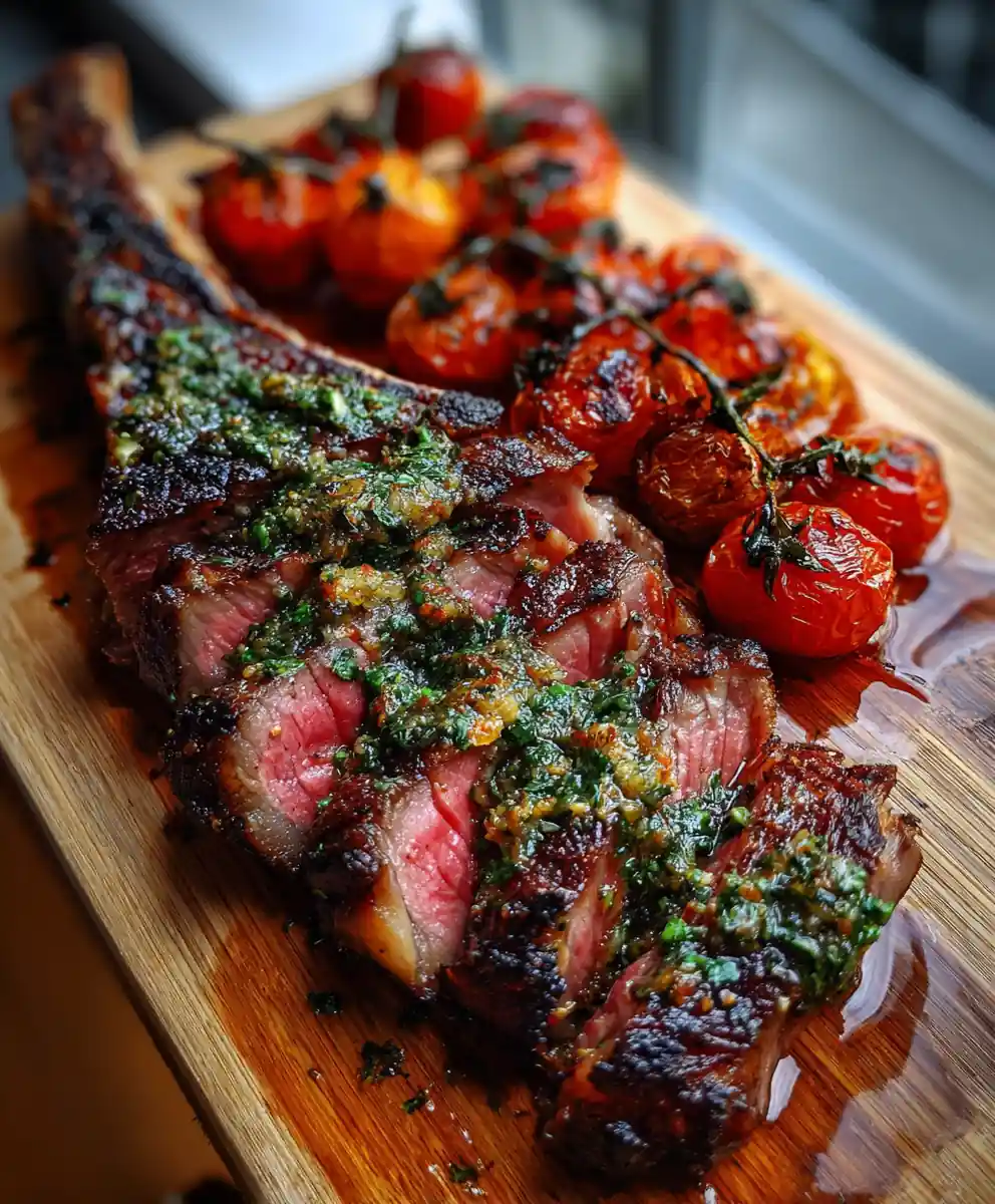 tomahawk steak recipe Herb Crust With Blistered Tomatoes