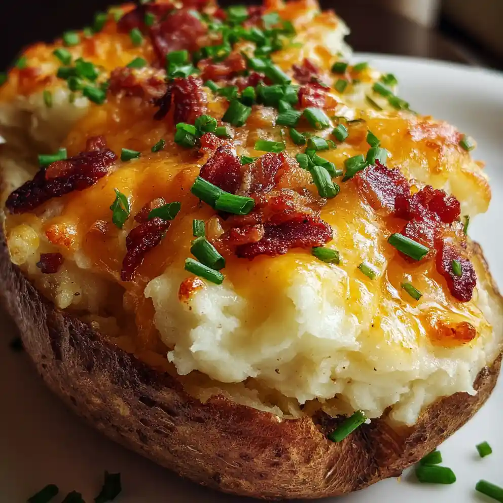 twice baked potatoes recipe Cheddar Chive Crowns With Baconless Bits