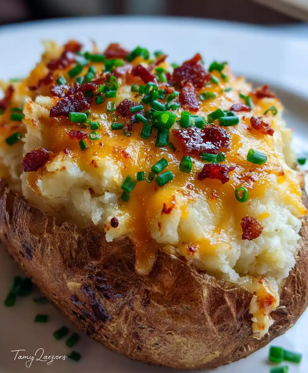 twice baked potatoes recipe Cheddar Chive Crowns With Baconless Bits