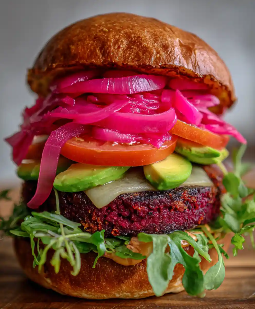 veggie burger recipe Beet Patty With Pickled Onions