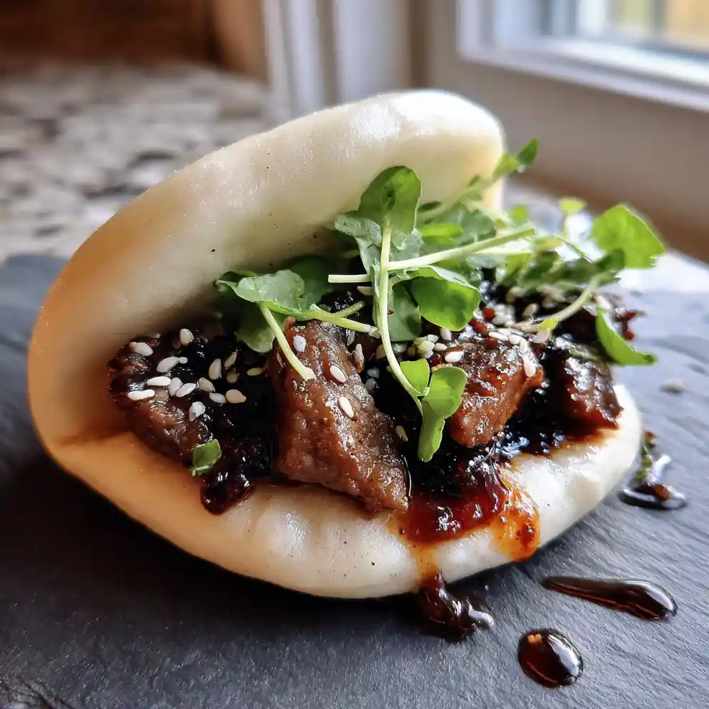Caramelized Onion & Black Garlic Beef Bao Buns 4 Caramelized Onion & Black Garlic Beef Bao Buns