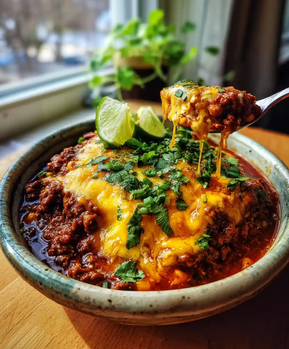 Cheesy Ground Beef Enchilada Chili With Roasted Poblano Corn Swirl 5 Cheesy Ground Beef Enchilada Chili with Roasted Poblano Corn Swirl