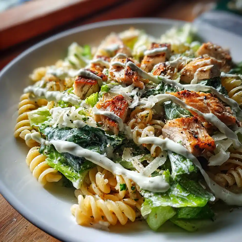 Chicken Caesar Pasta Salad With A Zesty Lemon Garlic Aioli Swirl 4 Chicken Caesar Pasta Salad with a Zesty Lemon Garlic Aioli Swirl