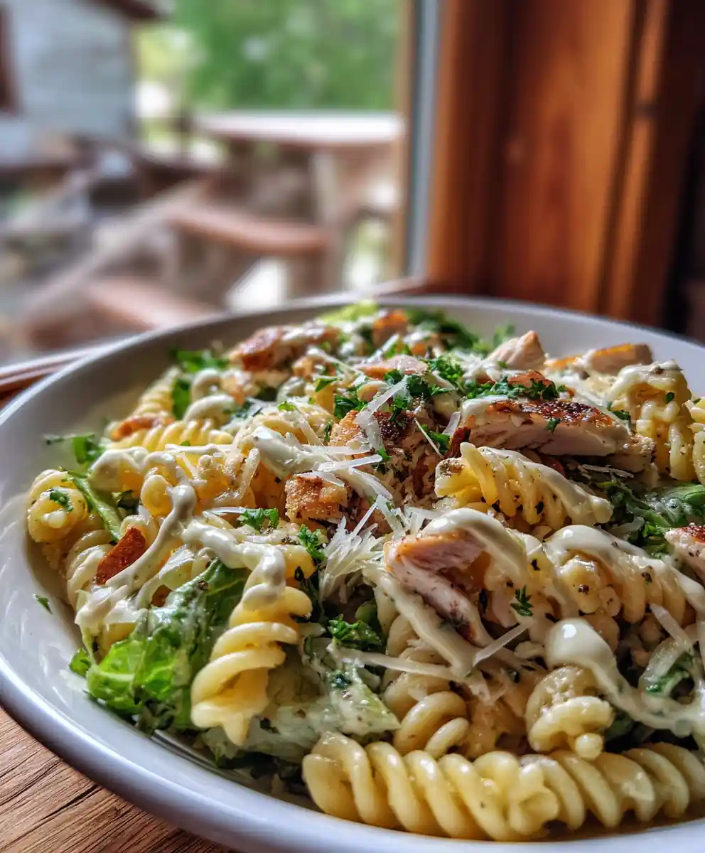 Chicken Caesar Pasta Salad With A Zesty Lemon Garlic Aioli Swirl 5 Chicken Caesar Pasta Salad with a Zesty Lemon Garlic Aioli Swirl