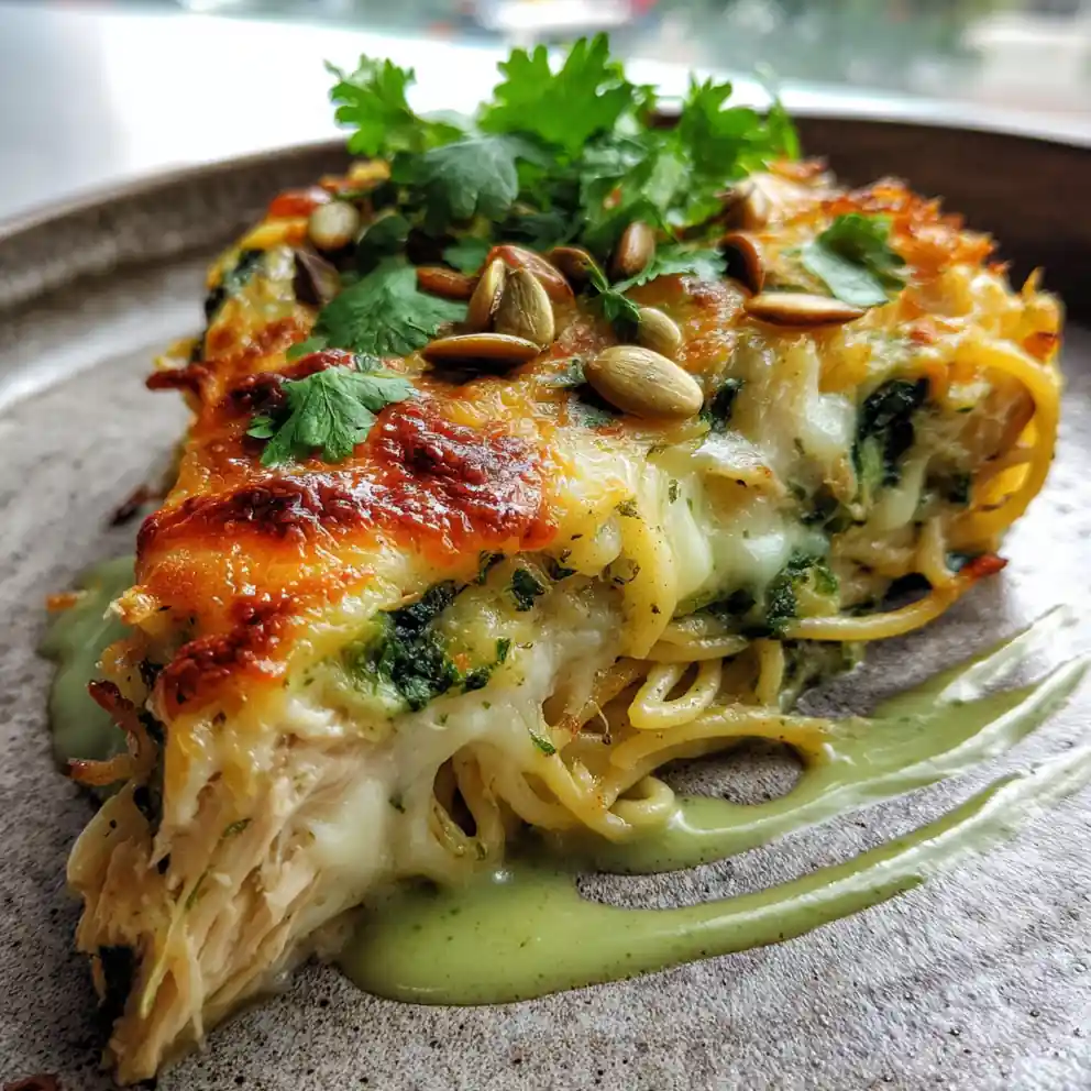 Chicken Spaghetti Casserole With Roasted Poblano Cheese Swirl 4 Chicken Spaghetti Casserole with Roasted Poblano Cheese Swirl