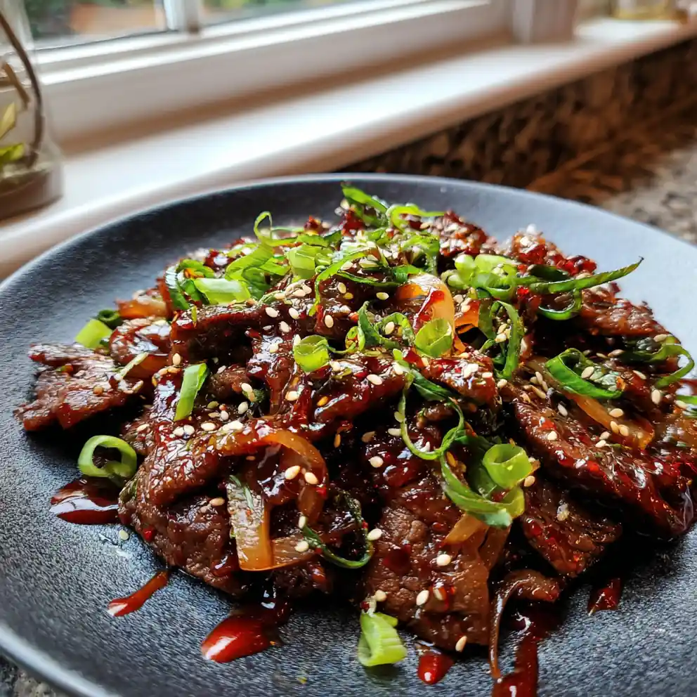 Chinese Beef And Onion Stir Fry With Pomegranate Glazed Drizzle 4 Chinese Beef and Onion Stir Fry with Pomegranate Glazed Drizzle