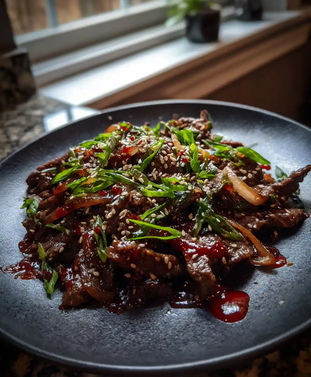 Chinese Beef And Onion Stir Fry With Pomegranate Glazed Drizzle 5 Chinese Beef and Onion Stir Fry with Pomegranate Glazed Drizzle