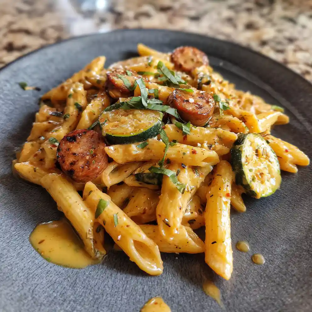 Creamy Sun Dried Tomato Basil Pasta With Chicken Sausages And Zucchini 1767854945.4665673
