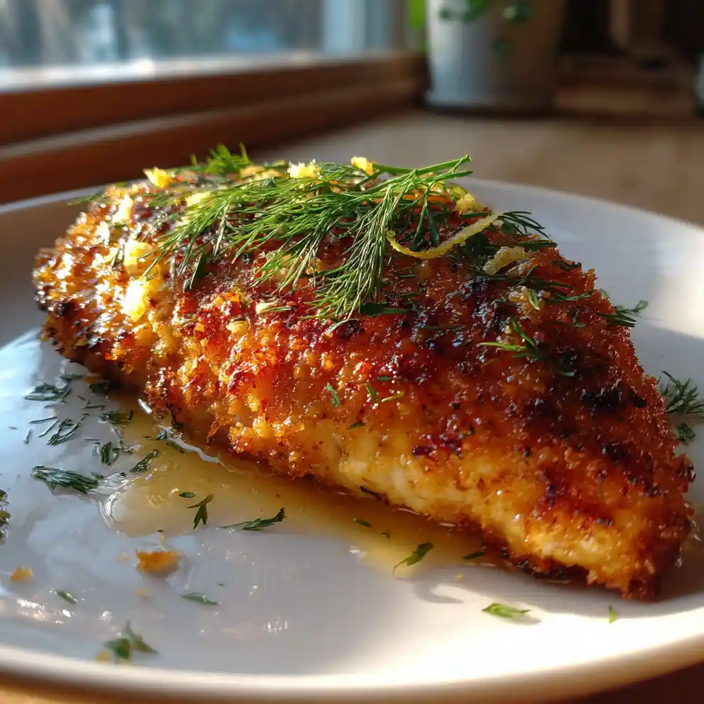 Crispy Dill Pickle Parmesan Chicken With Lemon Herb Drizzle 4 Crispy Dill Pickle Parmesan Chicken with Lemon Herb Drizzle