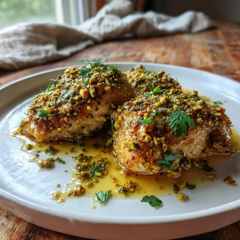 Crispy Pistachio Crusted Baked Garlic Parmesan Chicken With Lemon Garlic Butter Drizzle 4 Crispy Pistachio Crusted Baked Garlic Parmesan Chicken with Lemon Garlic Butter Drizzle