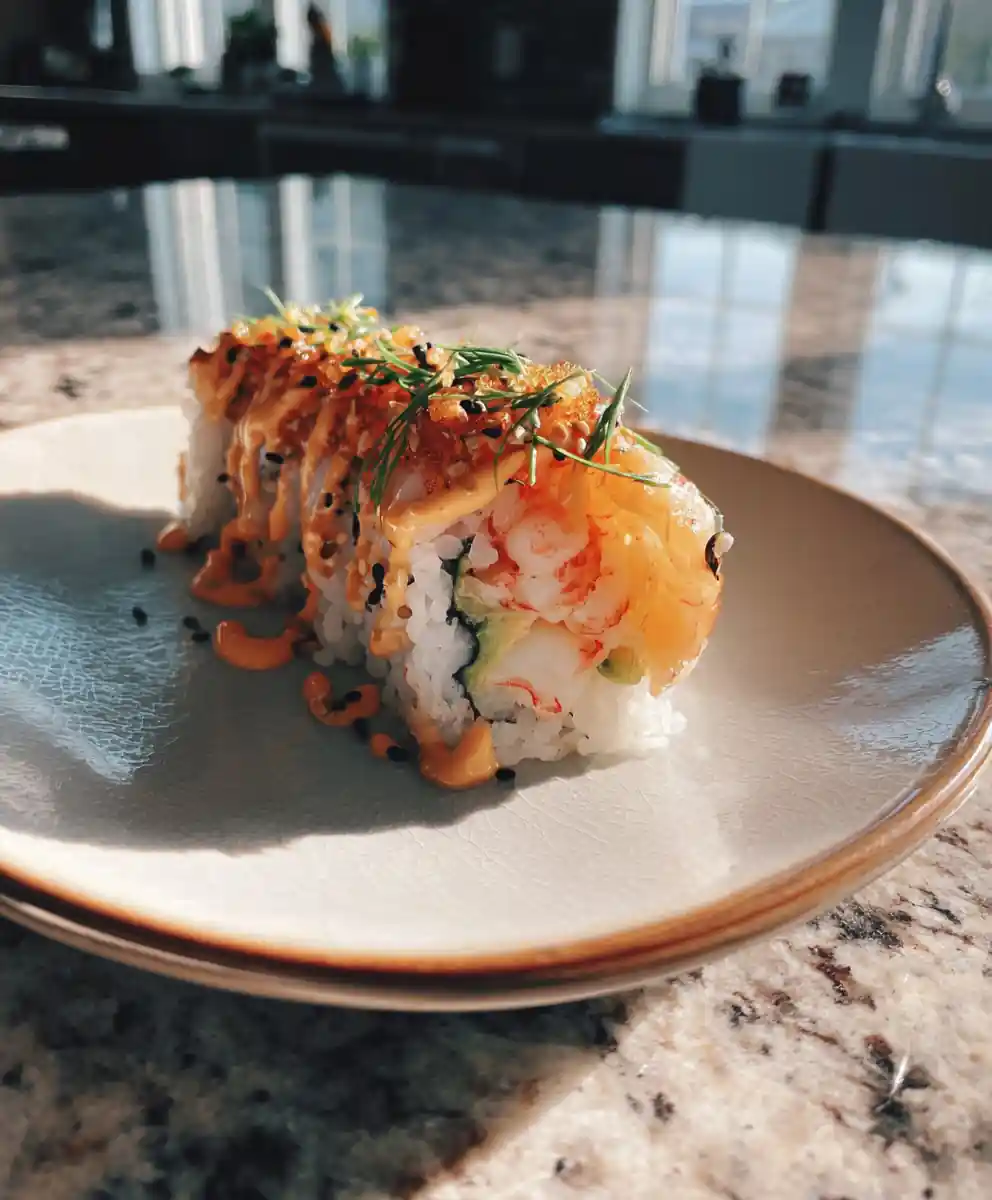 Crispy Volcano Roll With Avocado Mousse And Miso Ginger Glaze 5 Crispy Volcano Roll with Avocado Mousse and Miso Ginger Glaze