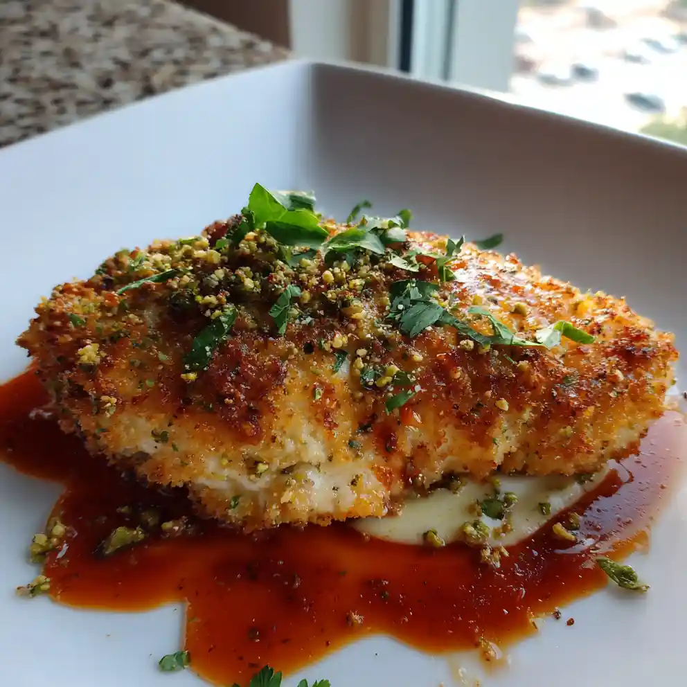 Garlic Butter Chicken With Crispy Parmesan Pistachio Crust And Creamy Smoky Red Pepper Swirl 1767796082.1348748