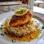 Garlic Lemon Chicken Scampi Over Parmesan Almond Crusted Rice 1767798241.304629