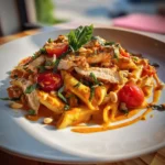 Grilled Chicken Pasta Salad With Roasted Red Pepper Almond Swirl 1767811868.0732992