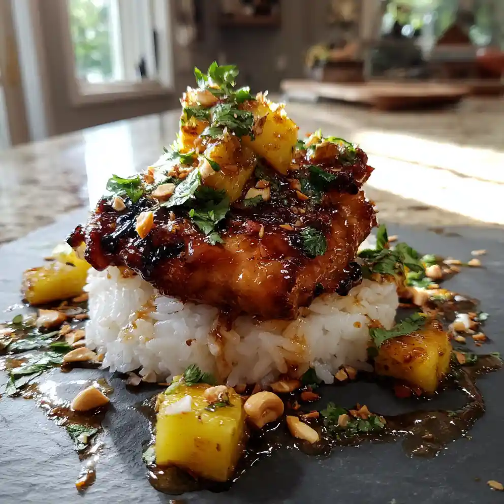 Hawaiian Chicken With Coconut Rice And Pineapple Ginger Glaze 4 Hawaiian Chicken with Coconut Rice and Pineapple Ginger Glaze