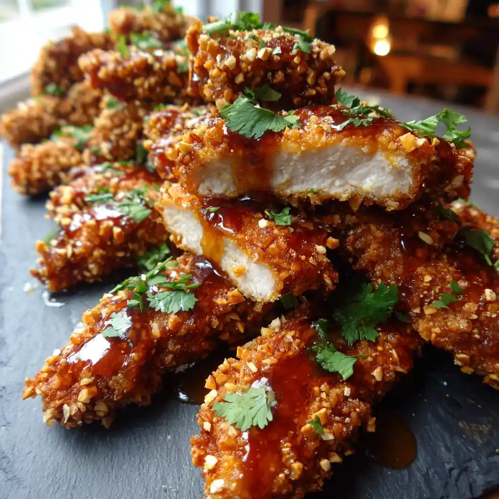 Honey Bbq Chicken Tenders With Crispy Sesame Almond Crust 4 Honey BBQ Chicken Tenders with Crispy Sesame Almond Crust