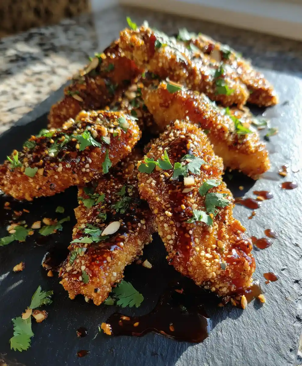 Honey Bbq Chicken Tenders With Crispy Sesame Almond Crust 5 Honey BBQ Chicken Tenders with Crispy Sesame Almond Crust