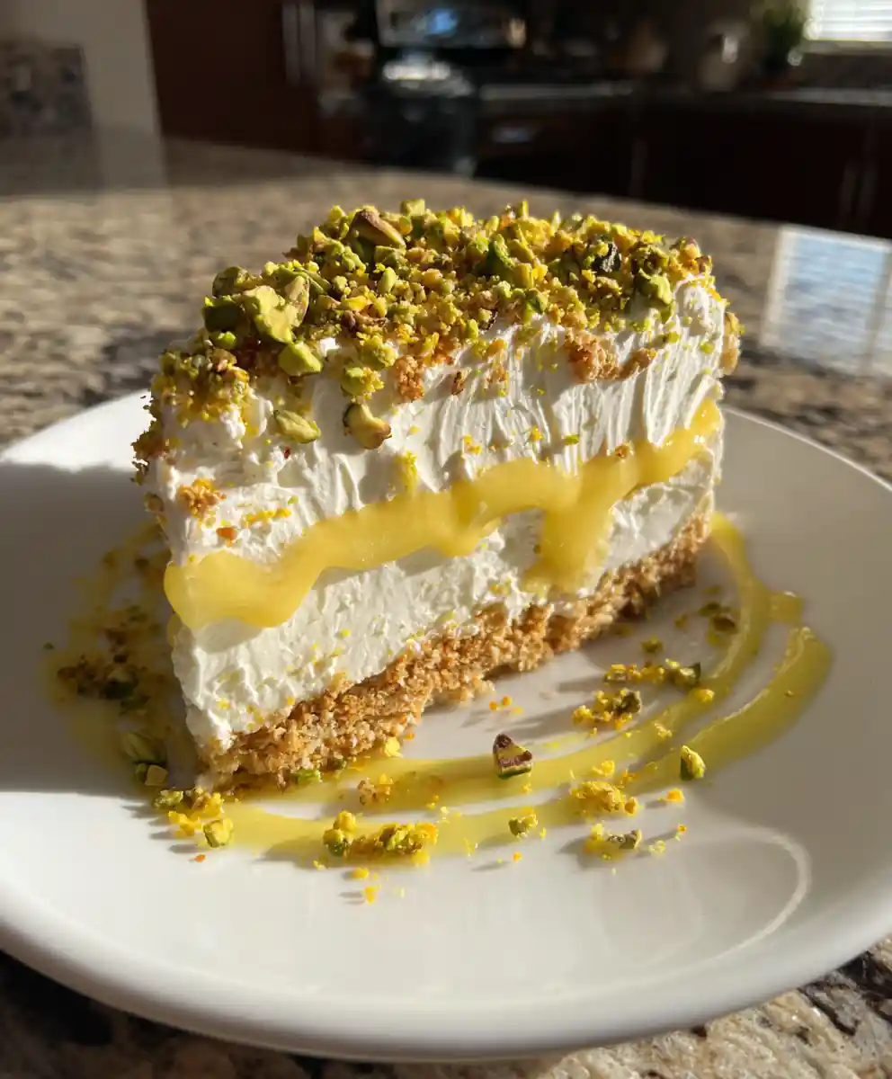 No Bake Lemon Eclair Cake With Pistachio Cardamom Crumble 5 No Bake Lemon Eclair Cake with Pistachio Cardamom Crumble