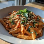 Rotisserie Chicken Pasta With Roasted Red Pepper Cream And Basil Pesto Swirl 1767862957.9554641