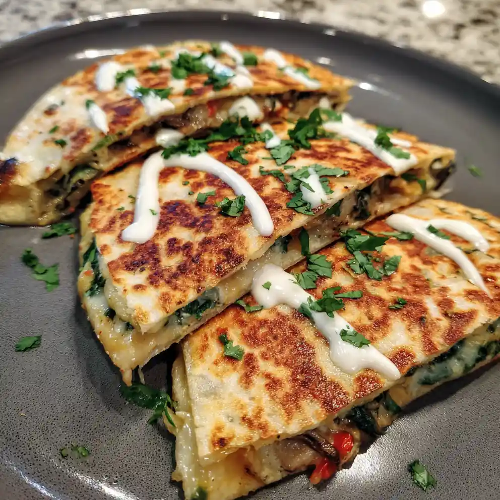 Spinach And Mushroom Quesadillas With Roasted Red Pepper Gouda Swirl 4 Spinach and Mushroom Quesadillas with Roasted Red Pepper Gouda Swirl
