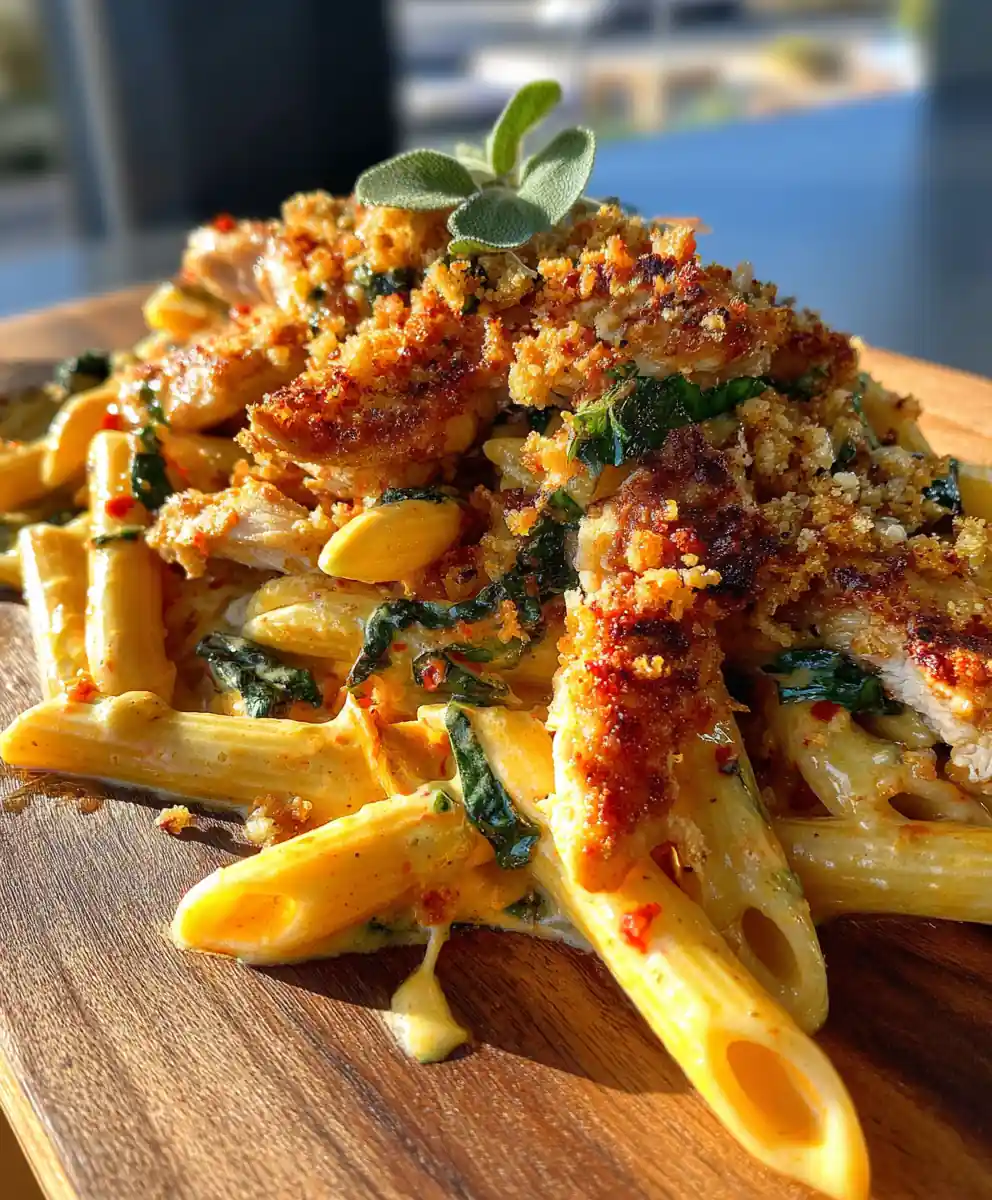 Tuscan Chicken Pasta With Sun Dried Tomato Cream Swirl And Crispy Sage Almond Crumble 5 Tuscan Chicken Pasta with Sun Dried Tomato Cream Swirl and Crispy Sage Almond Crumble