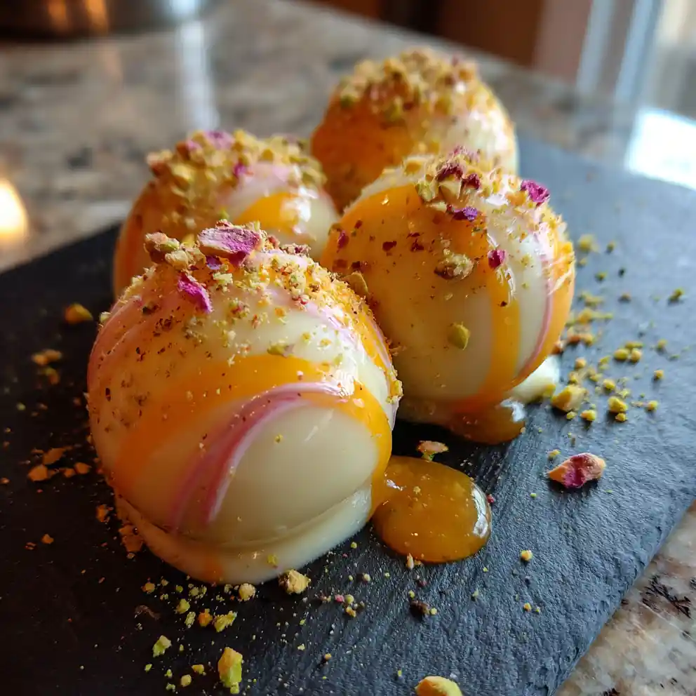 White Chocolate Orange Truffles With Rose Pistachio Ganache 4 White Chocolate Orange Truffles with Rose Pistachio Ganache