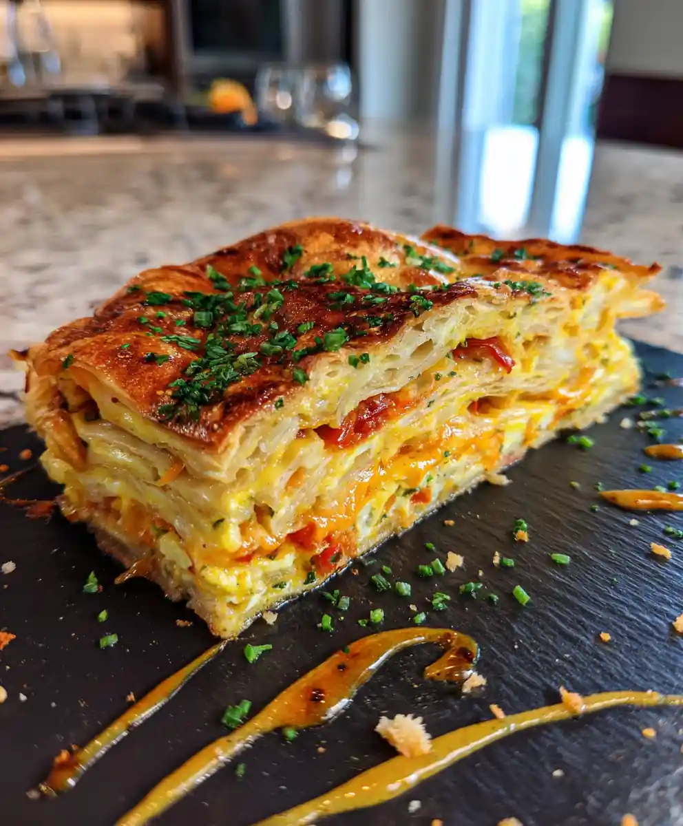 Baked Egg Napoleon With Roasted Red Pepper Goat Cheese Swirl 5 Baked Egg Napoleon With Roasted Red Pepper Goat Cheese Swirl