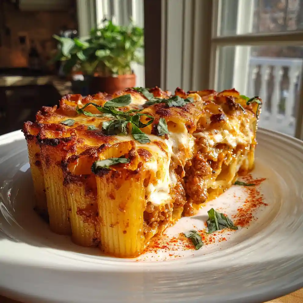 Baked Rigatoni With Beef Ragu Mozzarella Roasted Red Pepper Cream 1772035727.6469362