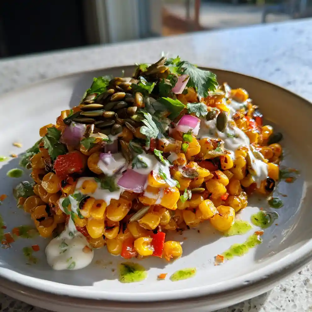 Charred Crack Corn Salad With Lime Jalapeño Cream Drizzle 4 Charred Crack Corn Salad With Lime Jalapeño Cream Drizzle