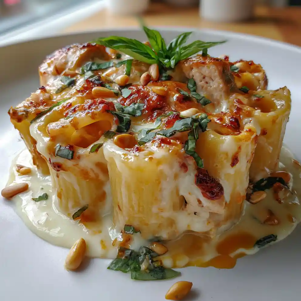 Cheesy Rigatoni With Italian Seasoned Chicken Sausage And Sun Dried Tomato Basil Swirl 4 Cheesy Rigatoni With Italian Seasoned Chicken Sausage And Sun Dried Tomato Basil Swirl