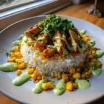 Corn Chicken Rice Bowl With Zesty Cilantro Lime Cream 1772031041.4874535