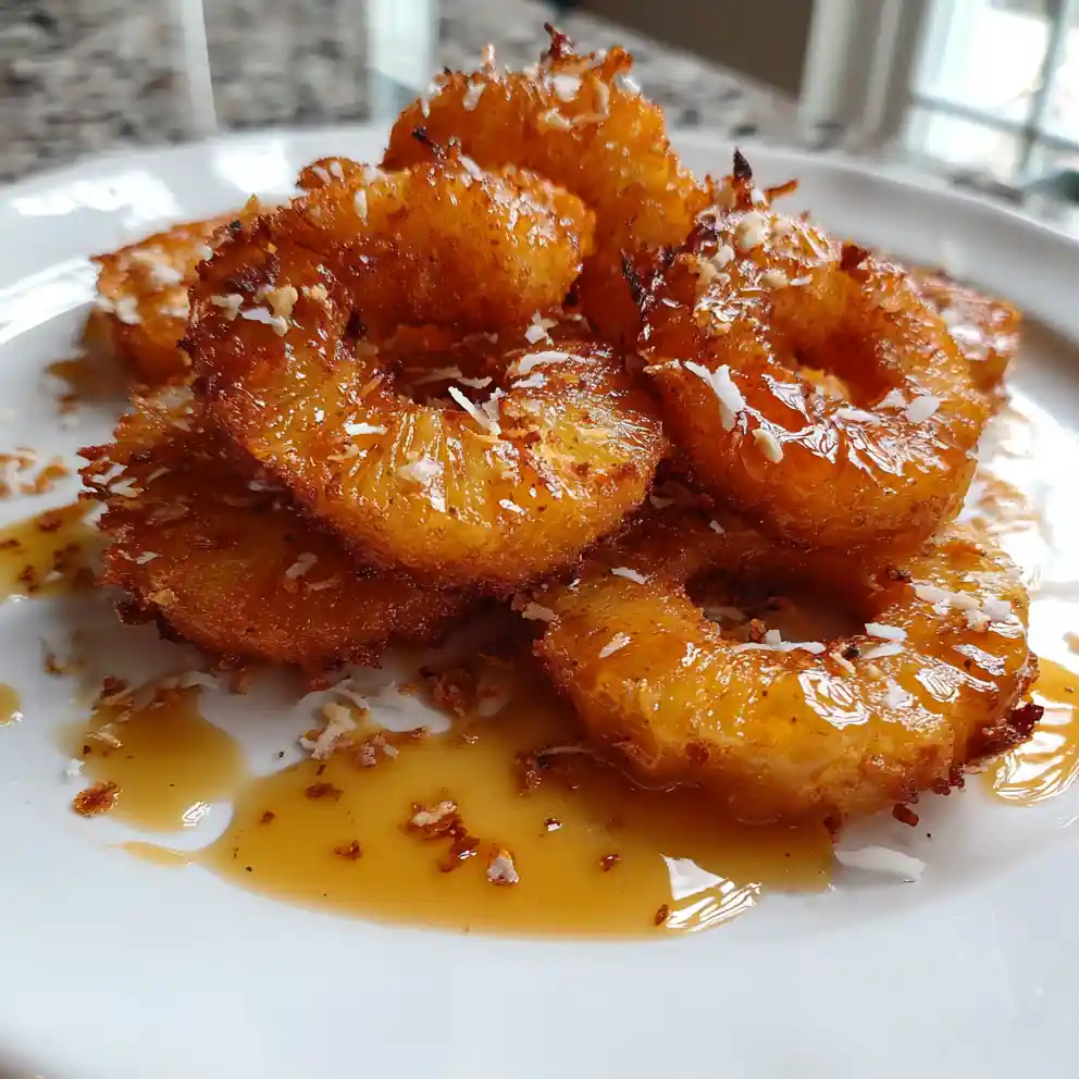 Crispy Fried Pineapple Rings With Lime Coconut Caramel Drizzle 4 Crispy Fried Pineapple Rings With Lime Coconut Caramel Drizzle