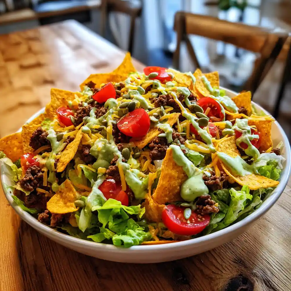 Doritos Taco Salad With Creamy Avocado Lime Drizzle 4 Doritos Taco Salad with Creamy Avocado Lime Drizzle