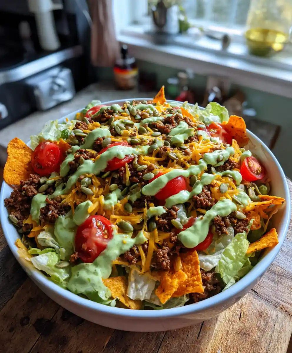 Doritos Taco Salad With Creamy Avocado Lime Drizzle 5 Doritos Taco Salad with Creamy Avocado Lime Drizzle