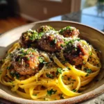 Garlic Butter Meatballs With Saffron Glazed Parmesan Linguine 1772032639.946615